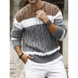 2025 New Loose Fit Round Neck Knitted Sweater Men's Color Block Round Neck Sweater Pullover Multi-color Christmas Gift Fashion jackets for men snow 2000s outfits working puffer winter fleece-lined warm jacket casual work Long Insulated Liner Jacket solid