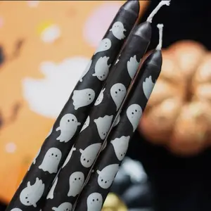 Set of 3 Halloween Ghost Print Taper Candles
