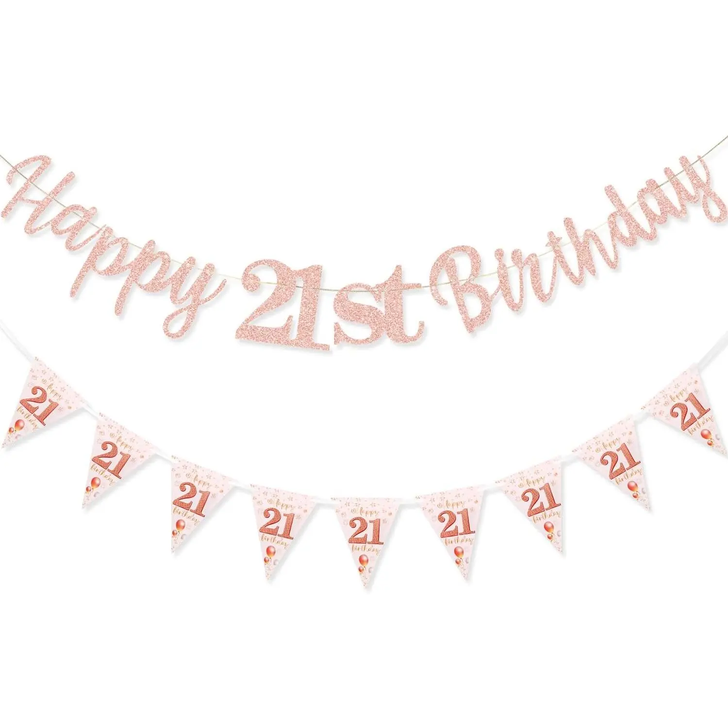 21st Birthday Decorations Banner For Girls Women | Rose Gold Her Happy 21st Birthday Decoration Banners Backdrop for Girls Women