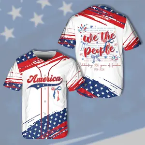 America 250 Years of Freedom 1776-2026 Baseball Jersey, We The People Patriotic Coquette Bow Jersey, Independence Day 4th of July Outfit - Multiple Colors Available