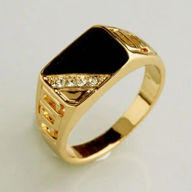 Men's Classic 1-Pc Square Black Gemstone Fashion Ring - Cubic Zirconia, Geometric Design, Vintage Style, Everyday & Party Gift, Fashion Rings