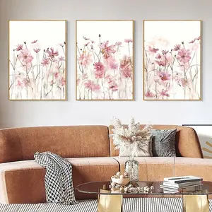 3pcs Modern Art Canvas Watercolor Floral Print Posters with Wooden Frame, Floral Plant Wall Art, Minimalist Home Decor for Living Room and Bedroom