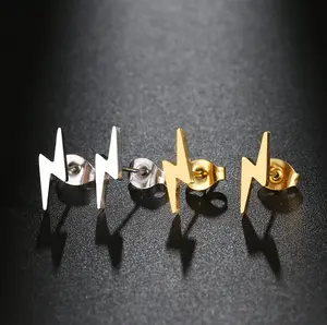 Quality Stainless Steel Super Lightning Bolt Pendant Stud Earrings
