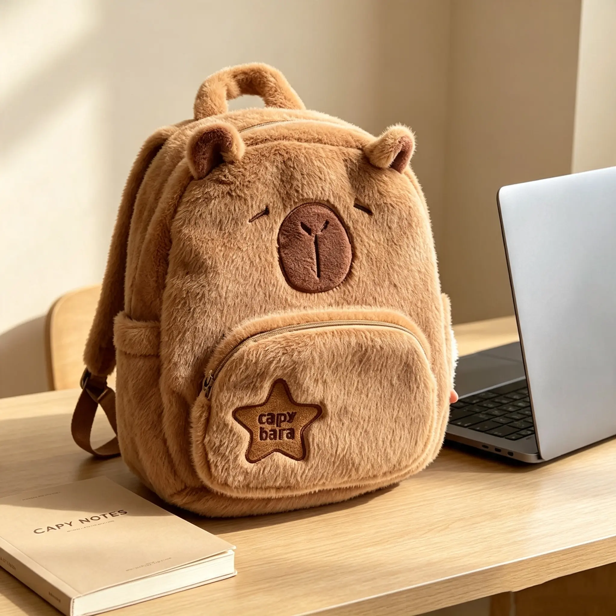 Plush Capybara  Backpack - Fluffy Cartoon Animal Design, Small Unisex Multifunctional Bag for Travel & Daily Use, Fluffy Backpack。