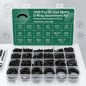 1020-Pc Nitrile Rubber O-Ring Kit, 20-Size Industrial Hardware Assortment Set for Car Auto Repair & Faucet Plumbing, Heavy-Duty Oil & Heat Resistant Sealing Parts for Air/Gas Connections