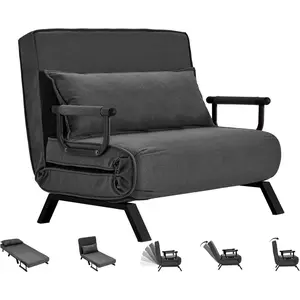 Convertible Bed Sleeper Chair,Tri-fold Upholstered Armchair Sleeper with Pillow,Folding Leisure Chaise Lounge Couch,6 Angle Adjustable Backrest Single Lazy Bed for Office