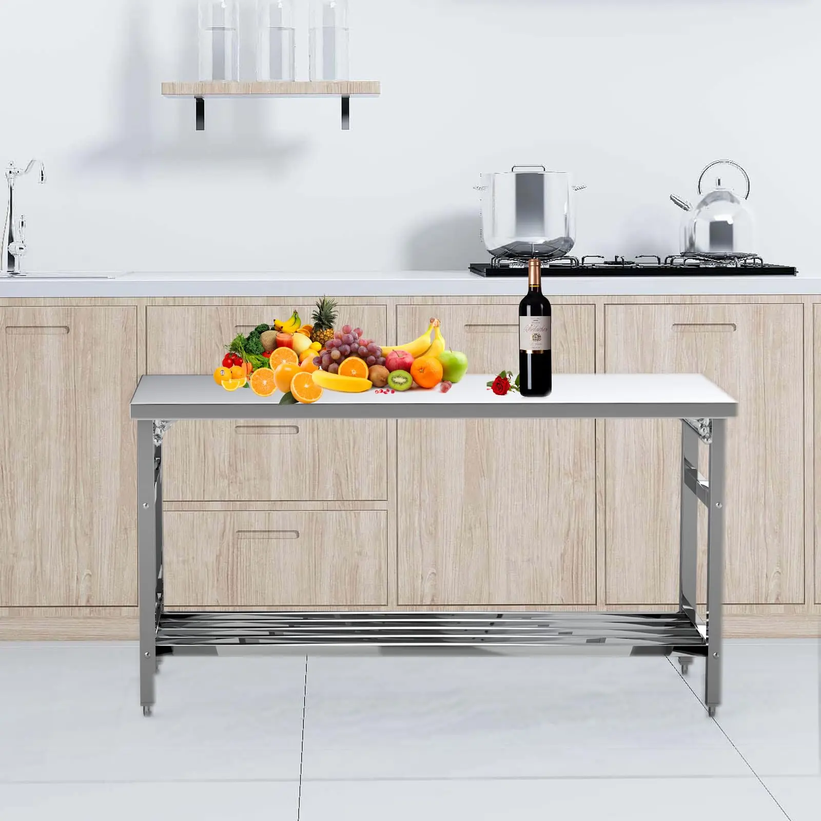 GARVEE Folding Work Table 24x60 Stainless Steel - Durable, Portable, and Space-Saving Work Surface Ideal for Home, Office, or Workshop Use with Easy Setup and Sturdy Construction