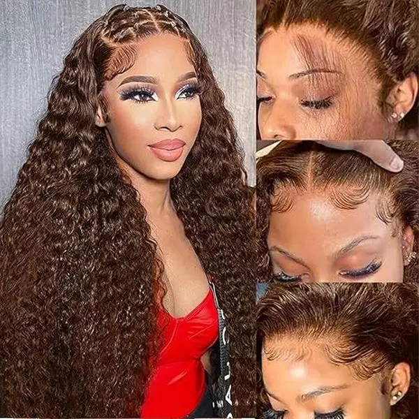 13X6 Chocolate Brown Lace Front Wig Water Wave Wet And Wavy Lace Front Wigs Human Hair Curly  Pre Plucked  Lace Front Wig Hd Lace Frontal Wig