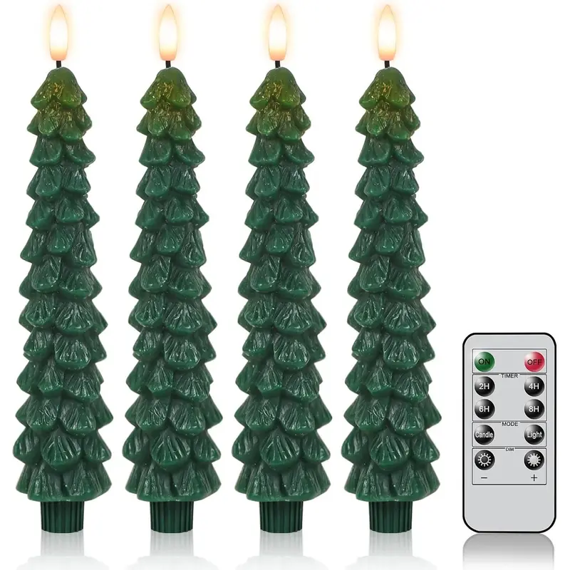 4-Piece Remote Control Flameless LED Tapered Real Wax Candles - 3D Flickering Flame, Timer-Controlled Decorative Lights for Christmas Wishlist, Living Room Decor, Holiday Home, Home Decor Items
