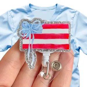 Glitter My Badge Summer preppy flag Red White and Blue Popsicle badge reel for nurse and hospital workers. Badge clip Badge pull - Retractable swivel clip with a 360 rotation. Great gift for coworker. Healthcare