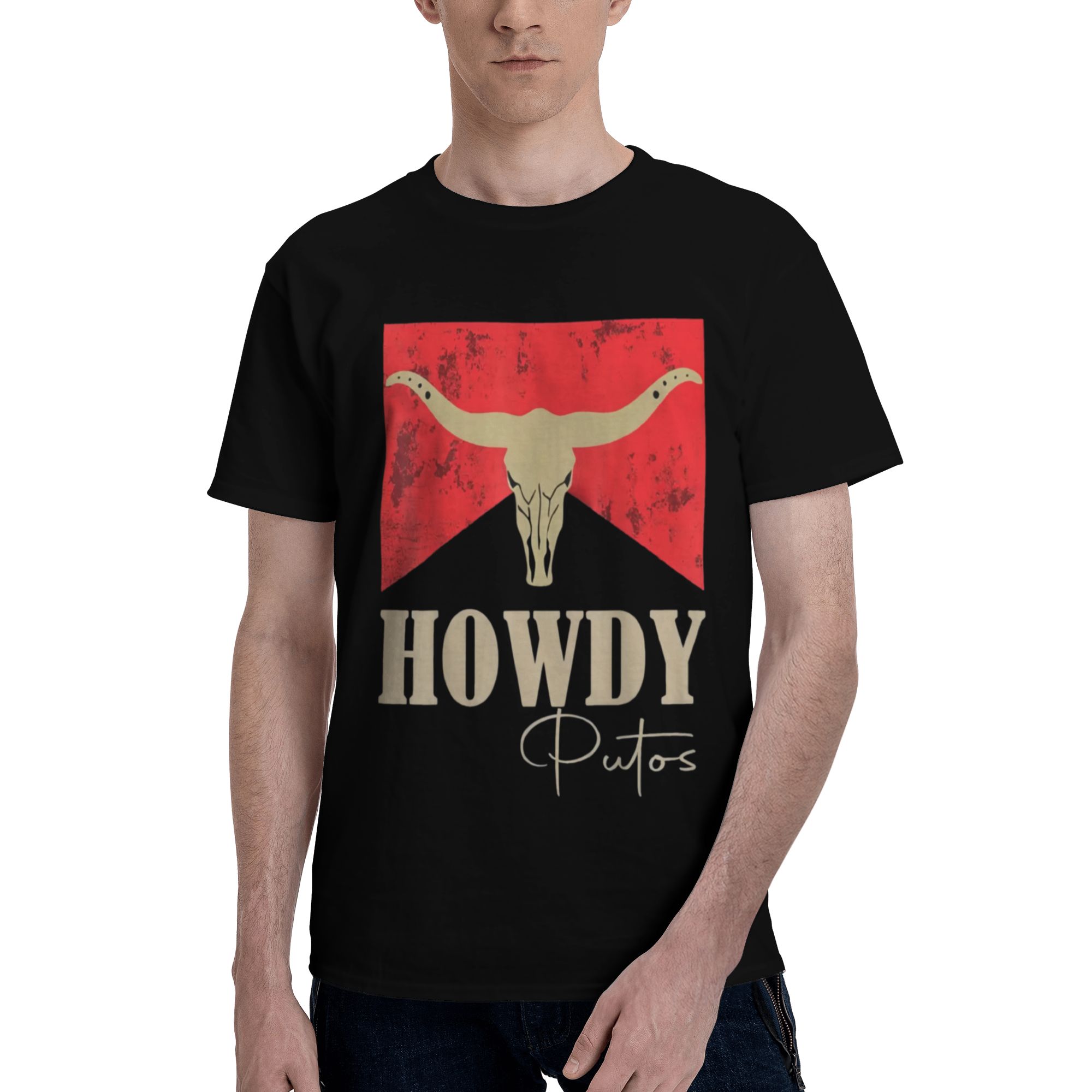 Howdy Putos Longhorn Skull Western Graphic T-Shirt Unisex Cowboy Rodeo Country Tee