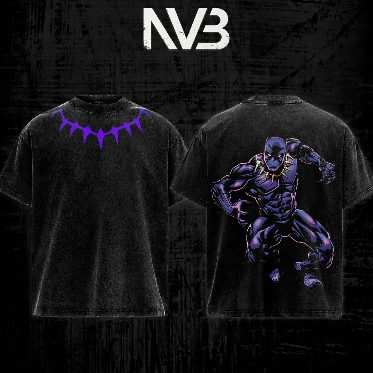 Panther "T’Challa" King of Wakanda Superhero MCU Comics Edition Double Printed Oversize Lightweight Acid Washed Tee TV Series Graphic Design Top Cotton Streetwear Comic Superheroes T-Shirt Clothes Menswear Womenswear 0S7