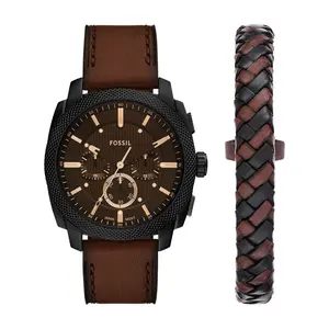 Fossil Men's Machine Chronograph, Black Stainless Steel Watch and Bracelet Set