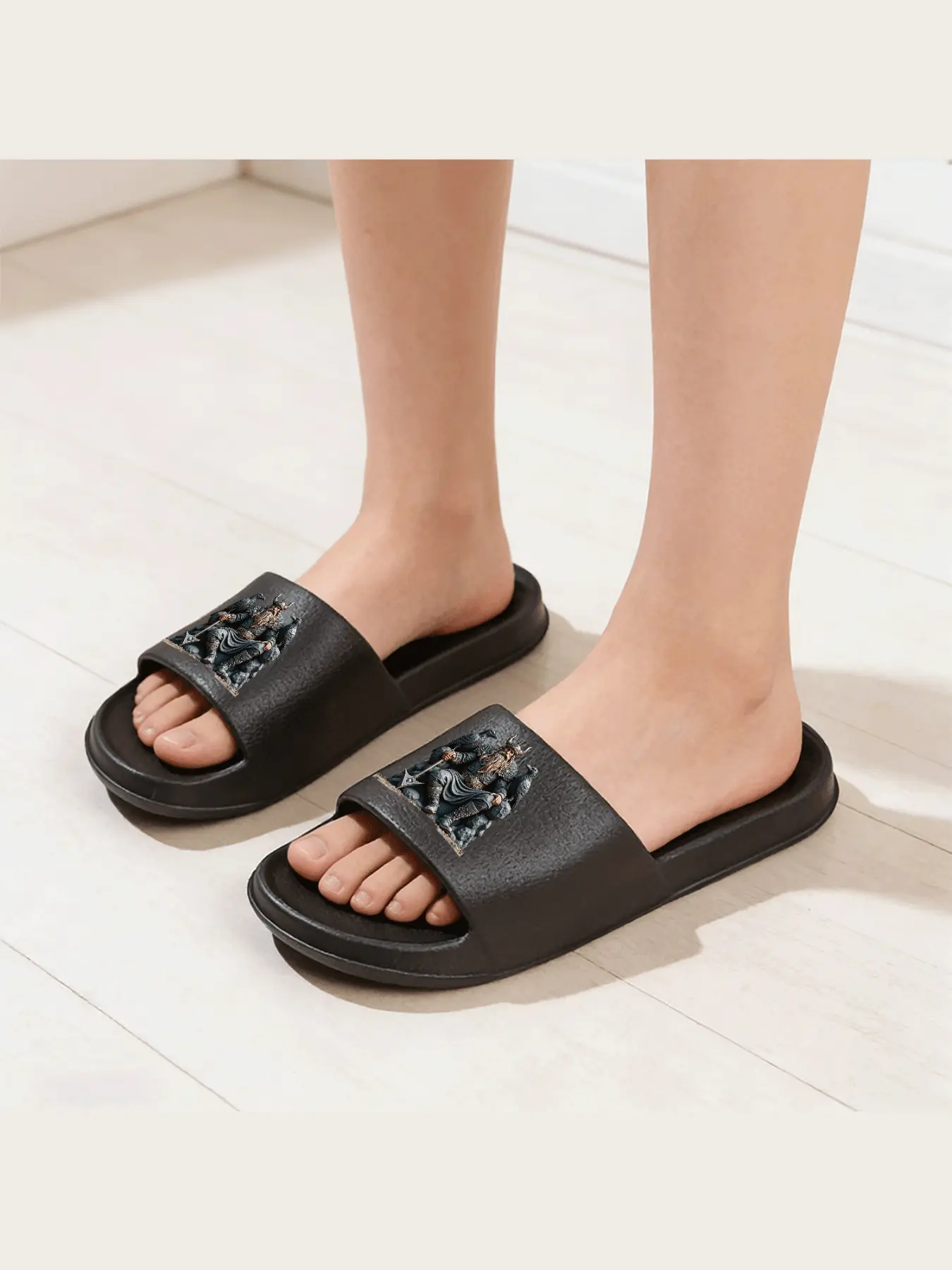 Norse Mythology Odin Allfather with Ravens Huginn Muninn Viking God Comfortable Slides Sandals for Men Women Ancient Norse Myth Inspired Slippers Casual Beach Pool Shoes