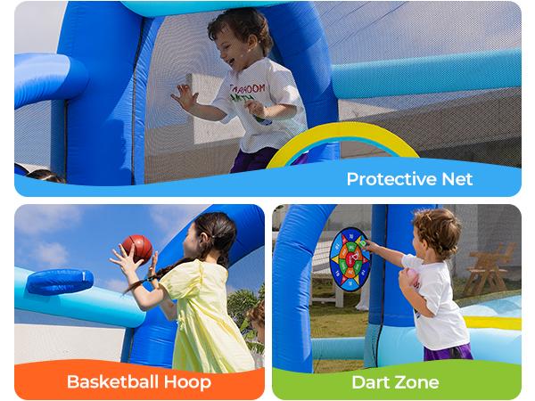 Outfunny Bounce House with Slide, Inflatable Bouncy House for Kids 3-8 w/Ball Pit, Outdoor & Indoor, Bounce Area 8'x8', Capacity 400 lb