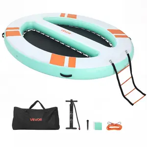 VEVOR Inflatable Floating Dock, 10x8 FT Round Inflatable Dock Platform, Non-Slip Water Air Mat with Portable Carrying Bag & Detachable Ladder, Floating Water Platform Island Raft for Pool Beach Ocean