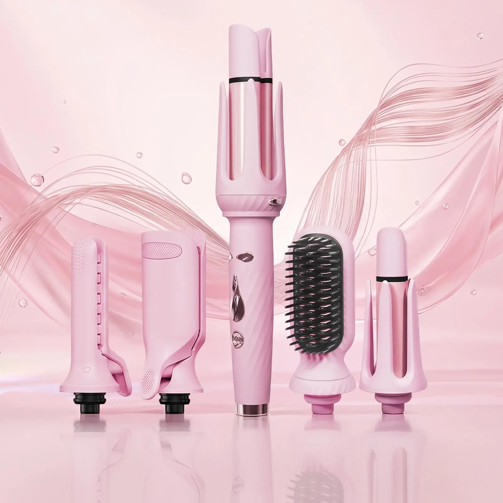 Luxury 5-in-1 Auto Rotating Hair Curler Kit - Ultra-Lightweight, Negative Ion Hair Care for Smooth Curls, Waves & Straight Styles, Curling