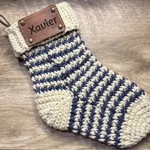 Custom Hand-Crocheted Christmas Stocking (ANY Color + Personalized Name Tag)