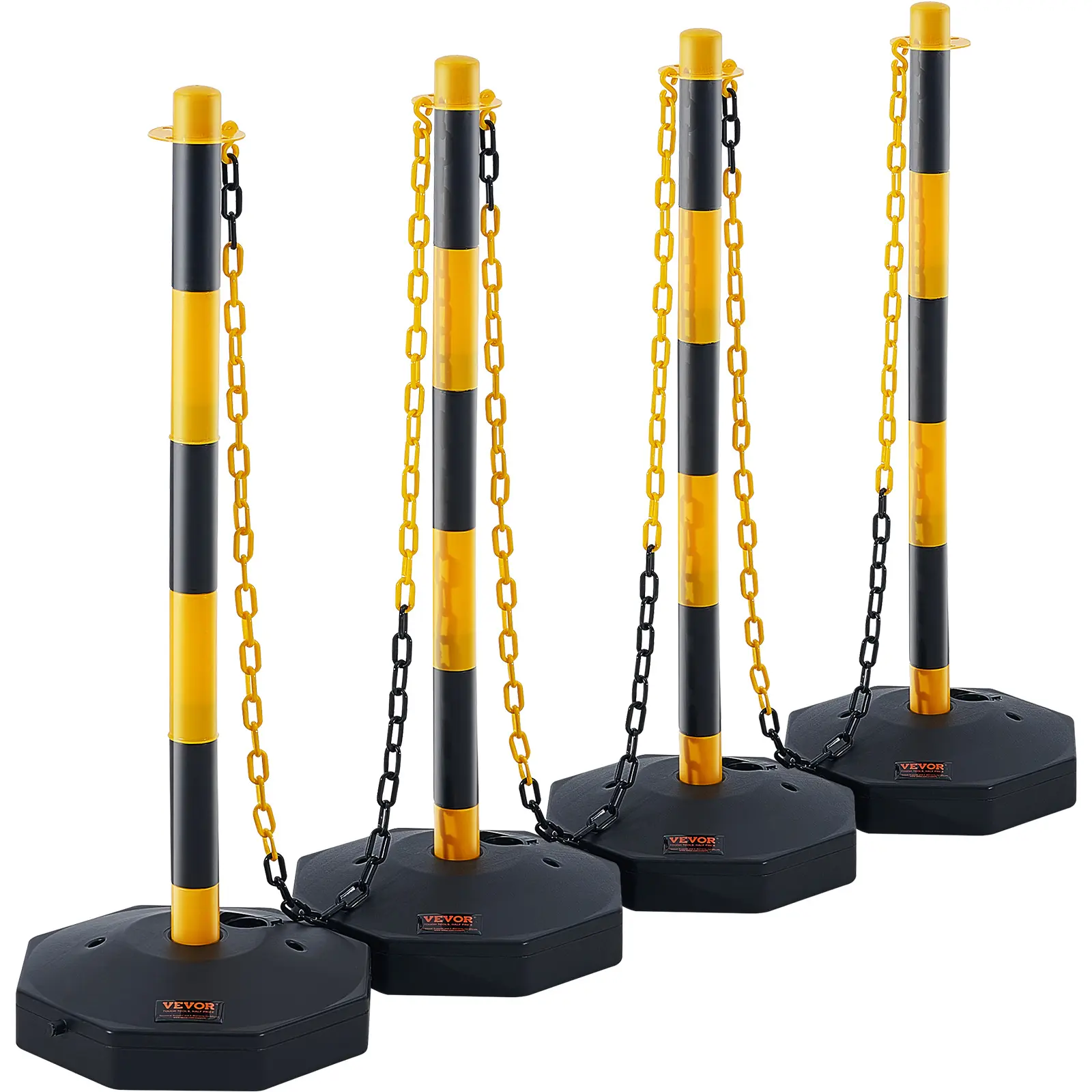【Summerfinds】VEVOR 4-Pack Adjustable Polypropylene (PP Plastic) Traffic Cones, Fillable Base, 8FT Chain, Reflective Strip, Maximum Visibility Day and Night Yellow&Black Work Safety Equipment, Quick Assembly for Traffic Control, Exhibition Venue