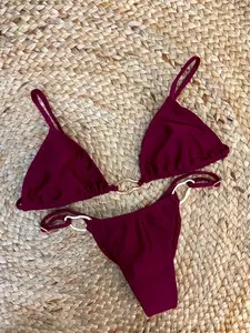 Women's Solid Color Bikini Set, Fashionable Sexy Buckle Design, Casual Vacation Beachwear Bathrobe Spa Suit, All Seasons Fitted Swimwear, Bikini Swimsuits, Bikinis Sets