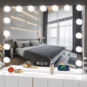Vanity Mirror with Lights, 22.8" L x 18.1" W Hollywood Mirrors, Lighted Makeup Mirror with 15 Dimmable LED Bulbs,  Detachable 10X Magnification, Mother's Day Gift