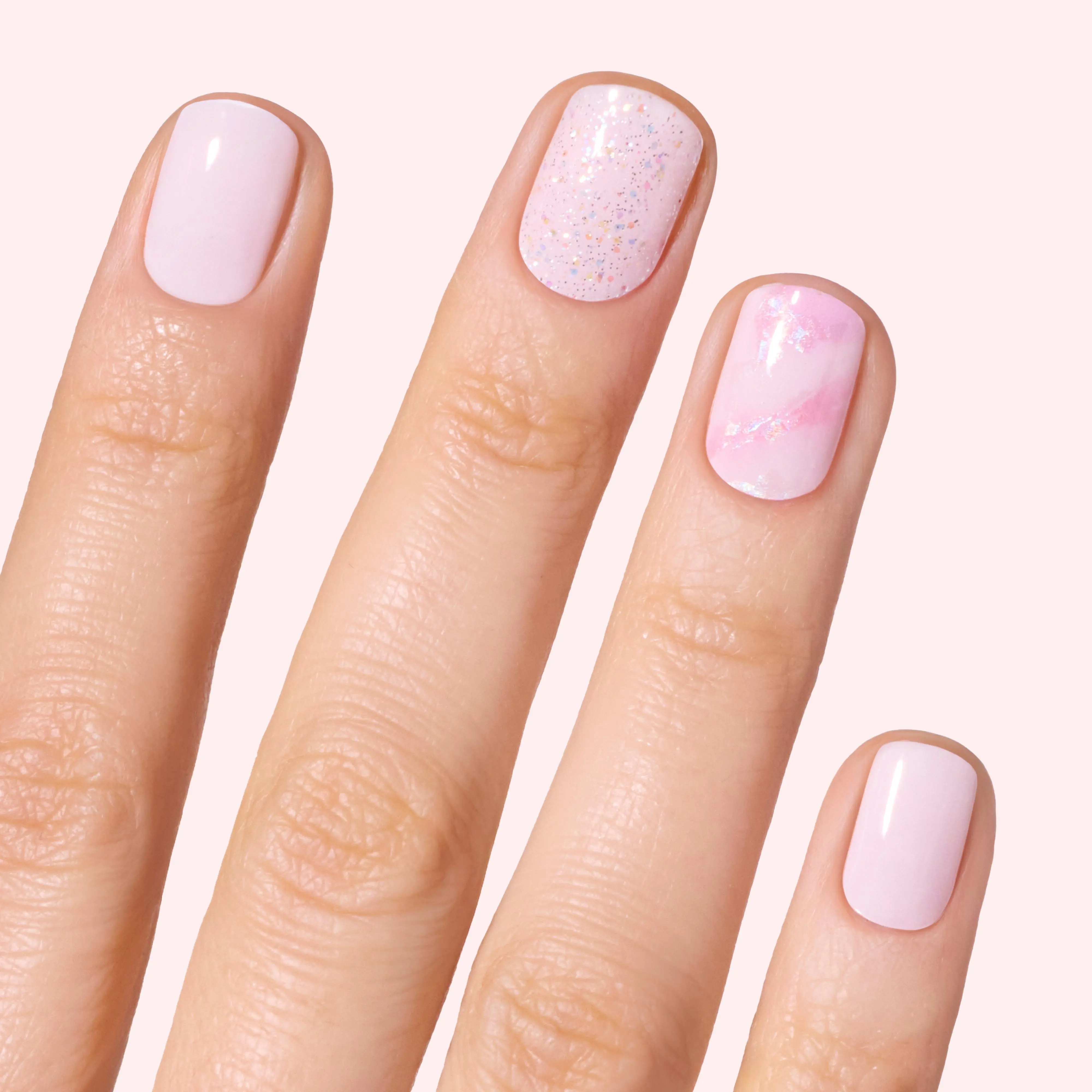 DASHING DIVA Maybe Marble Gel Nail Polish Strips - Light Pink with Iridescent Glitter & Marble Accents