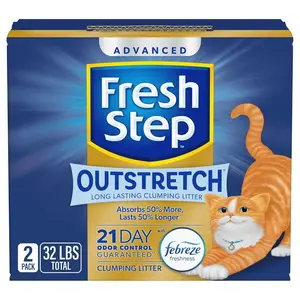 Fresh Step Outstretch Advanced Long Lasting Clumping Litter with Febreze Freshness, Activated Charcoal Litter Lasts 50% Longer, 32 lbs. (2 x 16 lb. Box)