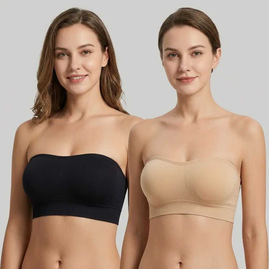 Women's Full Coverage Strapless Push Up Bra for Large Bust Non-Slip Bandeau Wireless Supportive Padded Seamless Jelly Tube Bra Plus Size Friendly for Strapless Dresses & Evening GownsA2 Black Everyday