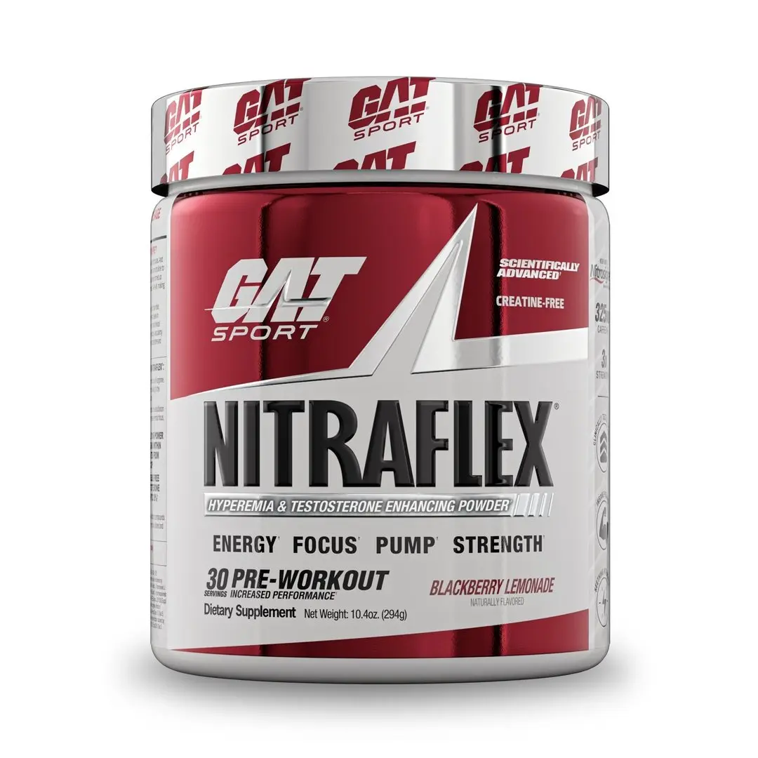 GAT SPORT Nitraflex Advanced Gluten-Free Pre-Workout Dietary Fitness Supplement Powder - 30 Servings, 1 Scoop, 325mg Caffeine, 1000mg Nitrosigine, Energy & Focus Booster, Muscle Performance Support