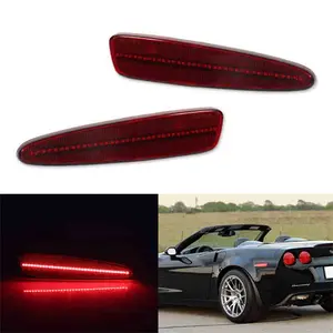 2PCS Red Lens Full LED Rear Bumper Side Marker Lights For Chevy Corvette C6 2005 2006 2007 2008 2009 2010 2011 2012 2013 Replace OEM 10440721, 10440722, GM2551196, 10316651