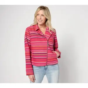 Peace Love World Black Label Striped Modern Moto Jacket