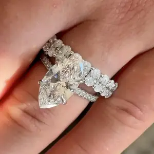 Effinny Jewelry 6.0CT Marquise Cut 2PC Wedding Ring Set, 925 Sterling Silver Promise Ring, 5A Cubic Zirconia Bridal Ring with Half Oval Cut Wedding Band