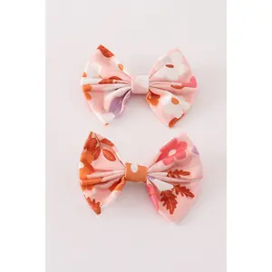 Pumpkin floral print 2pc hair bow