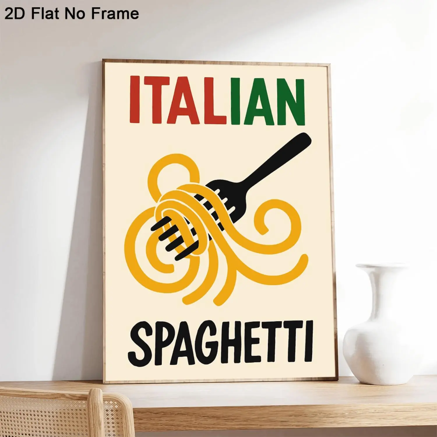 2D Flat, 1pc Italian Spaghetti Poster - Vintage Pasta Wall Art Print Suitable for, Minimalist Italian Kitchen Decor, Frameless Canvas Painting for /, Italian Food Theme Gift for Bedroom, Living Room, Dorm Decoration, 2D Flat