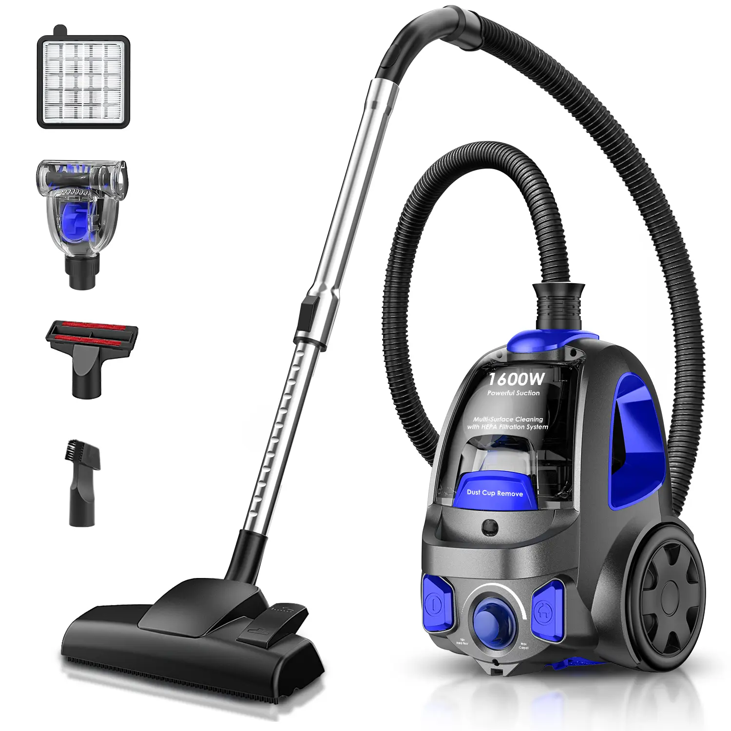 VICEASE Canister Vacuum Cleaner, 32Kpa 1600W Bagless Vacuum Cleaner, Dust Full Indicator, H13 HEPA Filter, 3.7Qt Large Capacity, 5 Tools  for Hard Floors, Carpet, Pet, Upholstery summerwins,summerwins