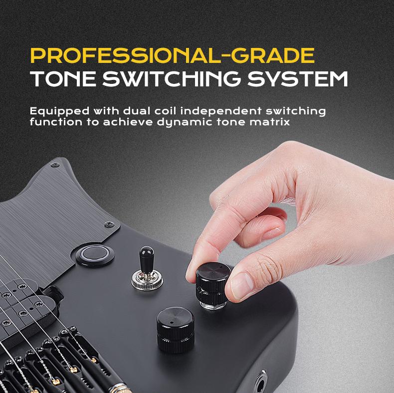 Bullfighter D350 Headless Electric Guitar – 24 Fanned Multi-Scale, Kill Switch Button for Stutter Effects, Pull-Push Coil Split, Lightweight Okoume Body – Modern Ergonomic Design for Technical Players