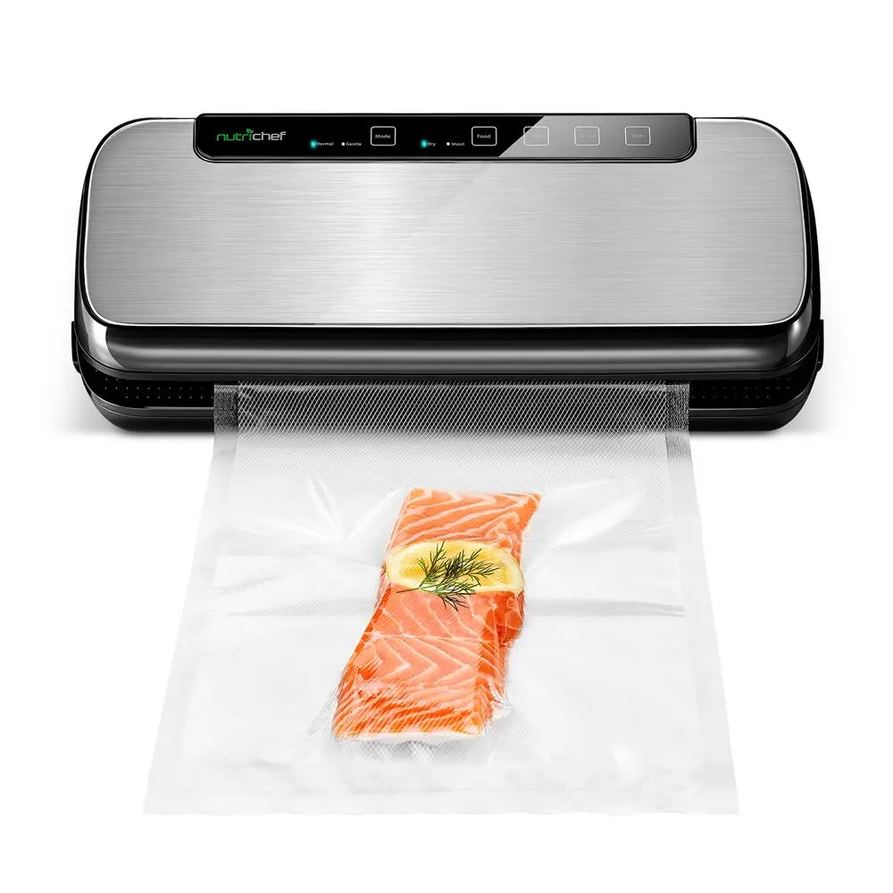 Stainless Steel Vacuum Sealer | Automatic Electric Food Saver Machine with Air Sealing System, Dry & Moist Modes & LED Touch Control Panel - Includes Vacuum Bags, Bag Roll, Wine Stopper, Suction Hose - Countertop Kitchen Appliance