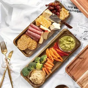 5pcs Acacia Wood Serving Platter, Rectangular Longboard, 11.4 Inches - Decorative Tray, Display Tray, Rectangular Wooden Tray, Home Decor Serving Cheese Board, Appetizer Plate, Kitchen Dinner Plate, for Food Plate, Rectangular Cake Dessert Tray