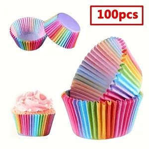100pcs Rainbow Color Paper Muffin Cups - Vibrant Disposable Cupcake Liners, Easy-to-Use Muffin Molds, and Essential Baking Tools for Kitchen - Perfect for Birthday Parties, Wedding Celebrations, and Everyday Baking Needs