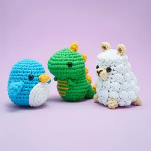 Zero to Hero Bundle by The Woobles, includes Pierre the Penguin, Fred the Dino, and Gertrude the Llama. Learn to crochet kits for complete beginners.