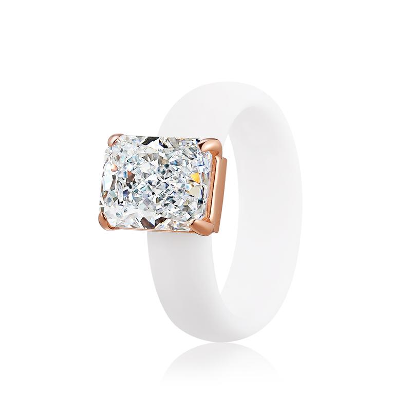 Icy White Emerald Cut CZ Engagement Ring for Women 10x8mm Cubic Zirconia Wedding Gift Thin 5.7mm Silicone Comfort Band Stackable Glow Ring