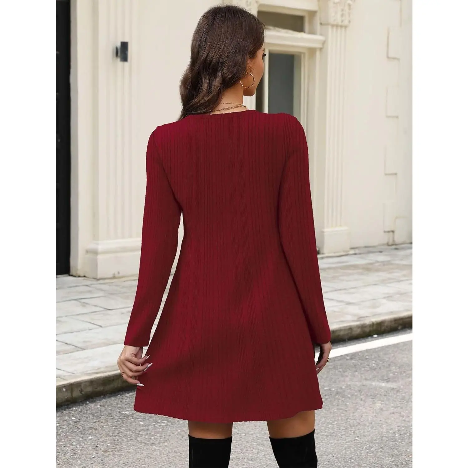 Long Sleeve Sweater Dress Fall Dresses 2025 V Neck Empire Waist Baby Dresses  Women Casual Dress with Pockets - TikTok Shop