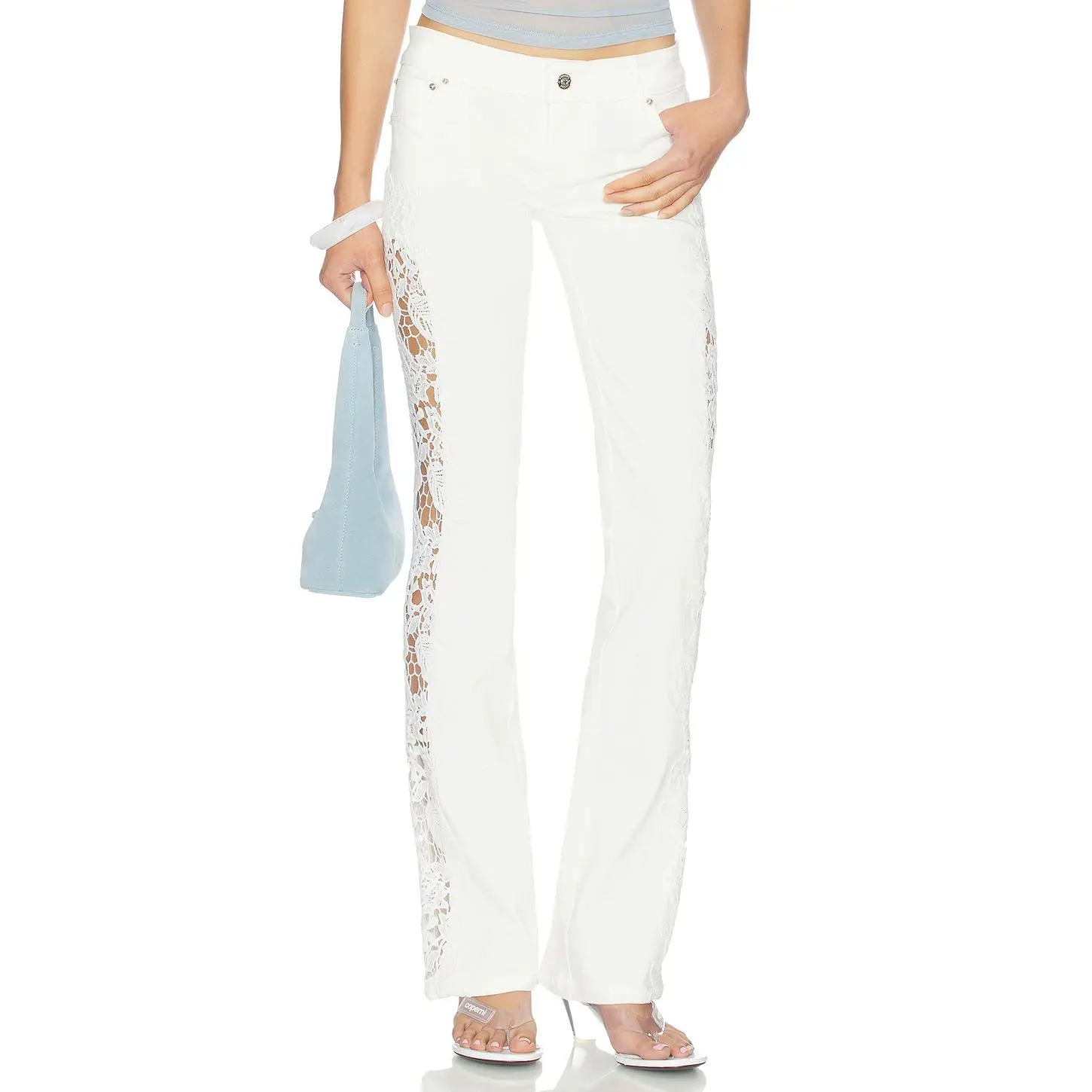 Jaded London White Cooper Jeans With Lace Applique in White