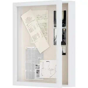 Shadow Box Frame 13x16.5 inch, Large Shadow Box Display Case with Linen  Memorabilia Awards Medals Photos Memory Box  White