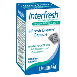 HealthAid Interfresh, 60 Soft Gel Capsules, Twice Daily, Fights Bad Breath and Aids in Digestion and Colon Health, Feel Fresh All Day Long