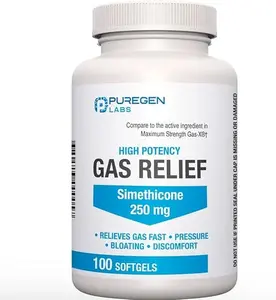 Maximum Strength Gas Relief Softgels with Simethicone 250 mg Relieve Pressure, Bloating and Painful Discomfort Compare to Gas-X and Phazyme -100 Count pure yerba