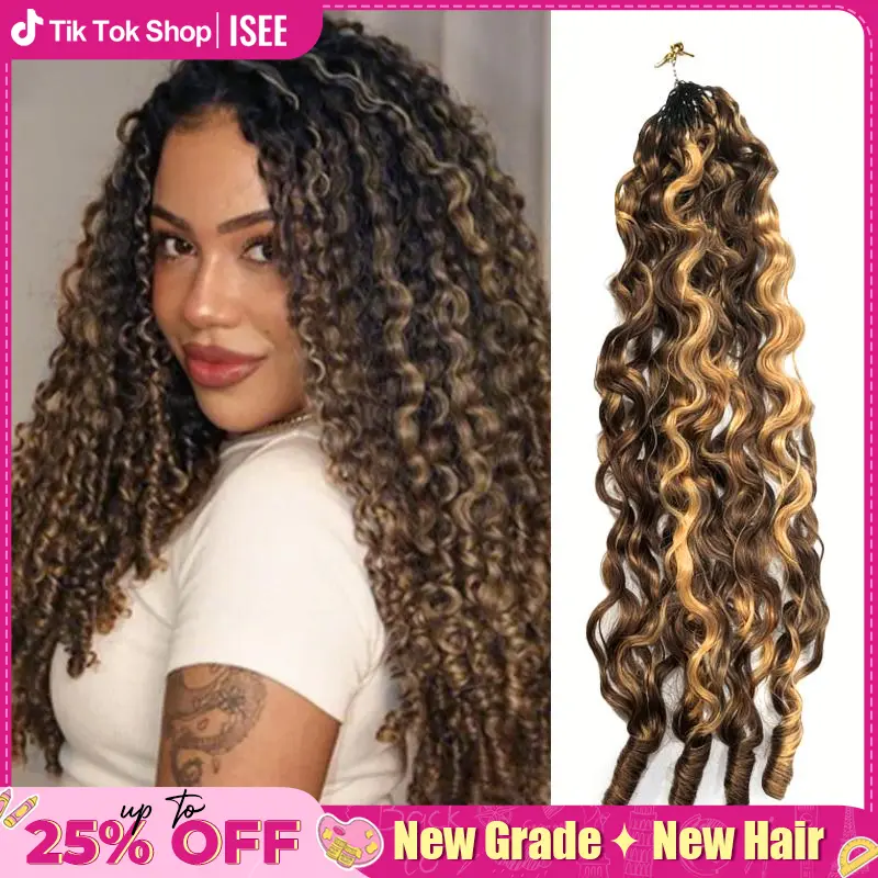 ISEE HAIR Burmese Curly Crochet Hair Human Hair Extensions Highlight Brown / Natural Black / #4 Chocolate Brown–Pre-Separated Miracle Knots 50g/Pack Boho Knotless Braids,Summer Braids ,#SoHoChic #TikTokShopBackToSchool