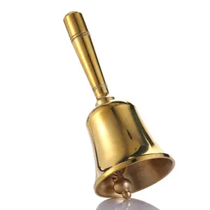 Super Loud Solid Brass Hand Bell Retro Call Bell for Dinner Classroom Meditation & Bedside Use Clear Loud Sound Polished Electroplated Classic Brass