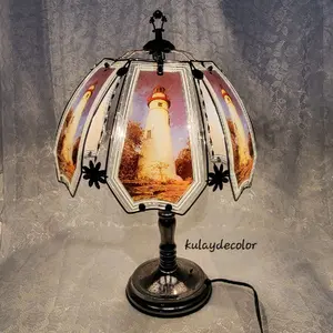 Vintage OK Lighting Lighthouse Table Lamp Tiffany Style Coastal Nautical Lamp