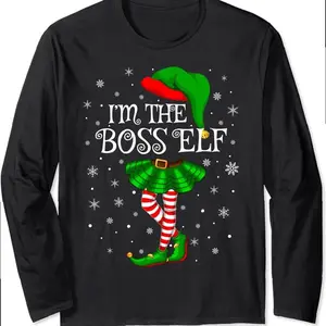 Family Matching Women Girls I'm The Boss Elf Christmas Long Sleeve T-shirt